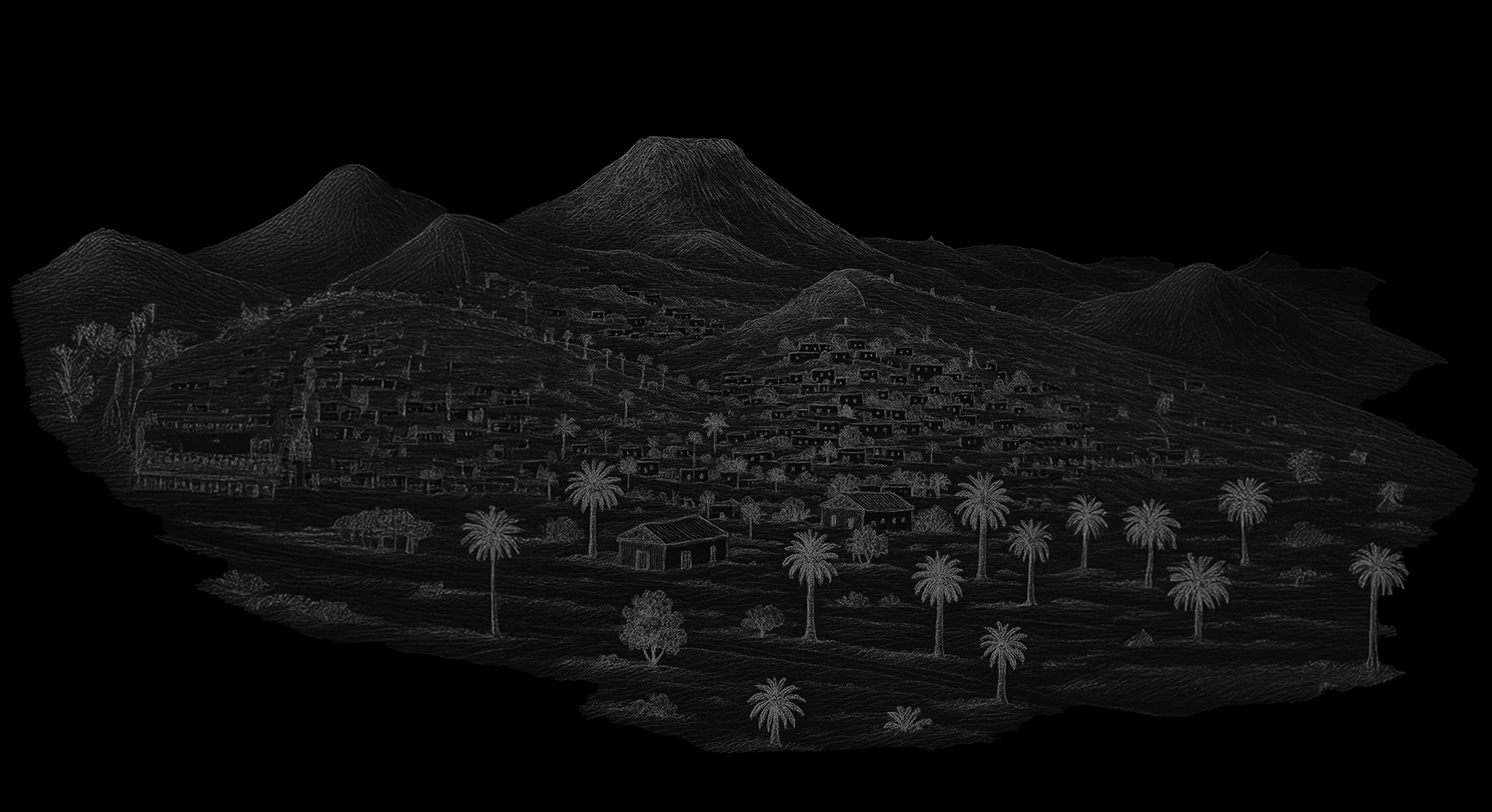 Imagen dibujada del pueblo de Haria